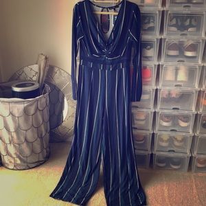 NWT. Wide leg stripe jumper. Deep V& cutout